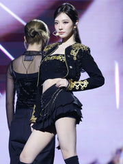 Heavyweight PURSUE FLORA new aespa with the same heavy industry haute couture diamond design model short top set