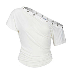 aespa winter's matching pleasenofollow off-the-shoulder short sleeve T-shirt women's summer slash neck top