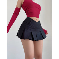 liviahome American retro preppy style skirt slimming A-line pleated skirt autumn and winter style