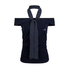SiCii ice cake sweetheart pure desire hot girl polka dot tie one-shoulder T-halterneck design pleated slimming short top