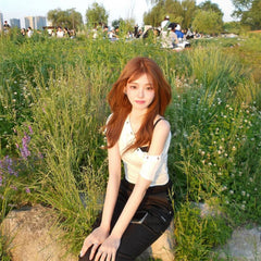 aespa winter's matching pleasenofollow off-the-shoulder short sleeve T-shirt women's summer slash neck top