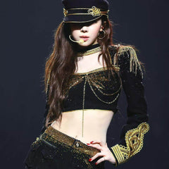 Heavyweight PURSUE FLORA new aespa with the same heavy industry haute couture diamond design model short top set