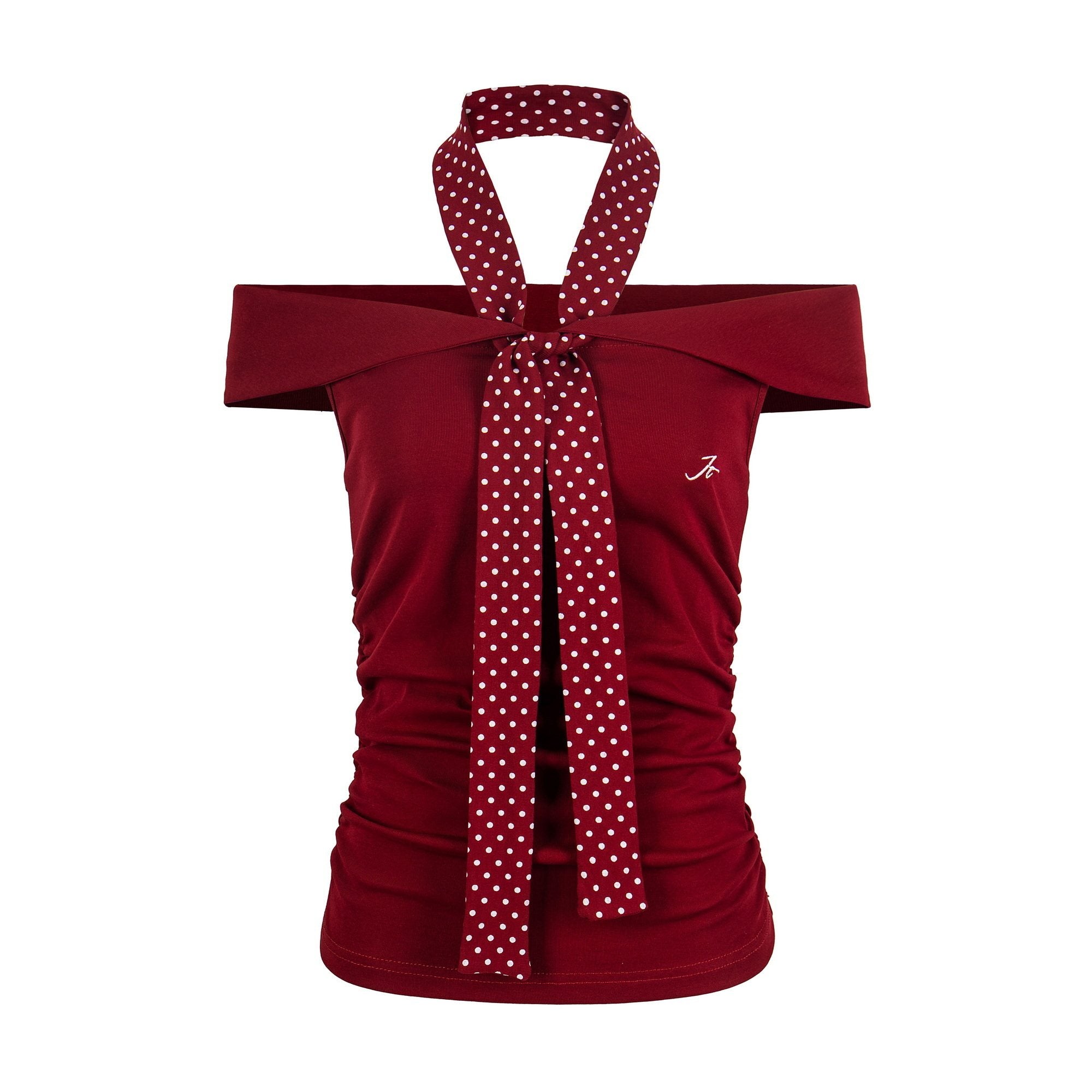 SiCii ice cake sweetheart pure desire hot girl polka dot tie one-shoulder T-halterneck design pleated slimming short top