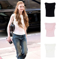 Unique SEI ellagross is the same Korean versatile off-the-shoulder neckline slim vest sleeveless top