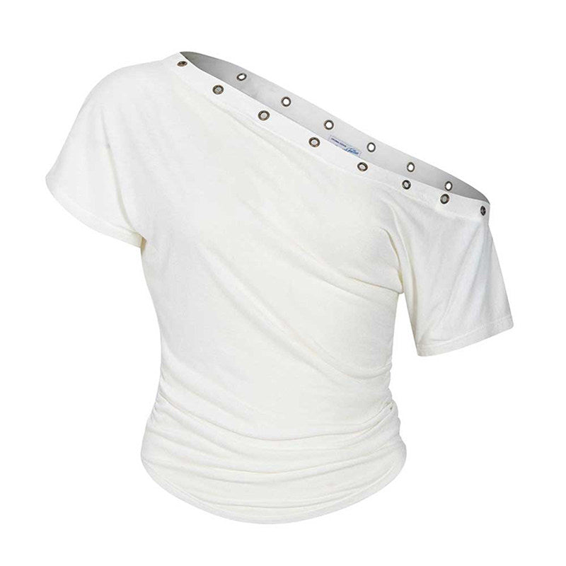 aespa winter's matching pleasenofollow off-the-shoulder short sleeve T-shirt women's summer slash neck top