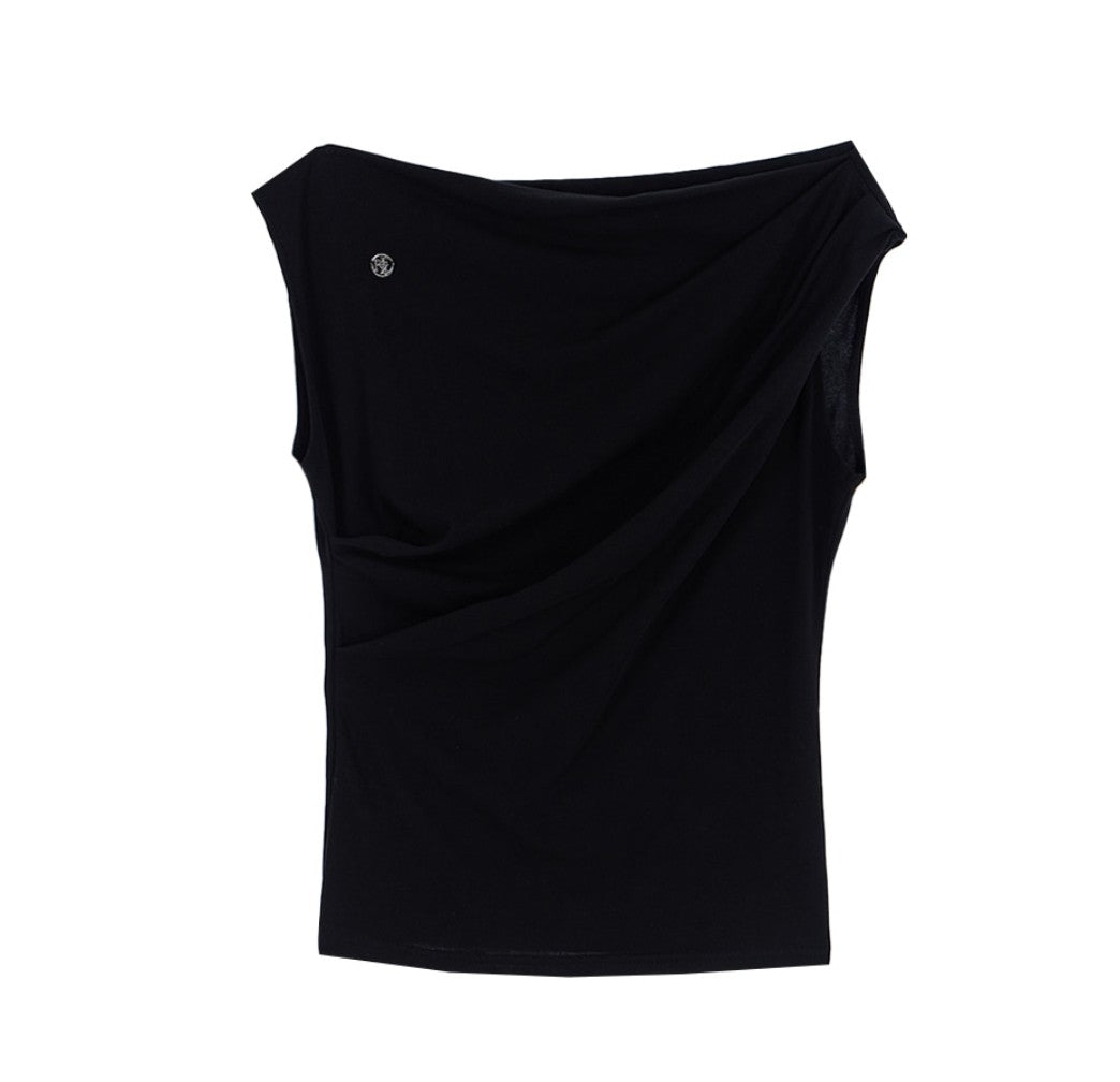 Unique SEI ellagross is the same Korean versatile off-the-shoulder neckline slim vest sleeveless top