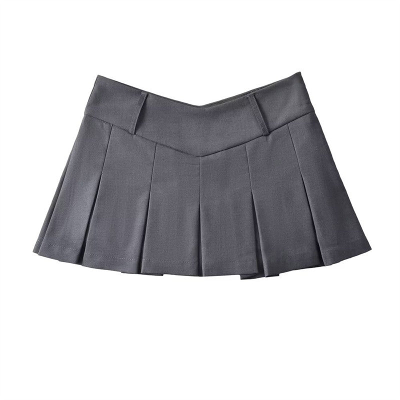 liviahome American retro preppy style skirt slimming A-line pleated skirt autumn and winter style