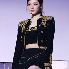 Heavyweight PURSUE FLORA new aespa with the same heavy industry haute couture diamond design model short top set
